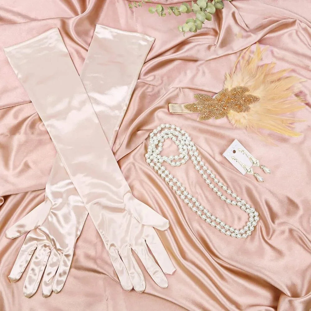 Flapper Accessories 1920s Gatsby Headband Necklace Gloves for Women